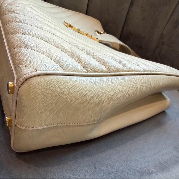 Reserved-Saint Laurent Monogram Shopper Tote Bag Quilted Tan - Picture 12 of 17